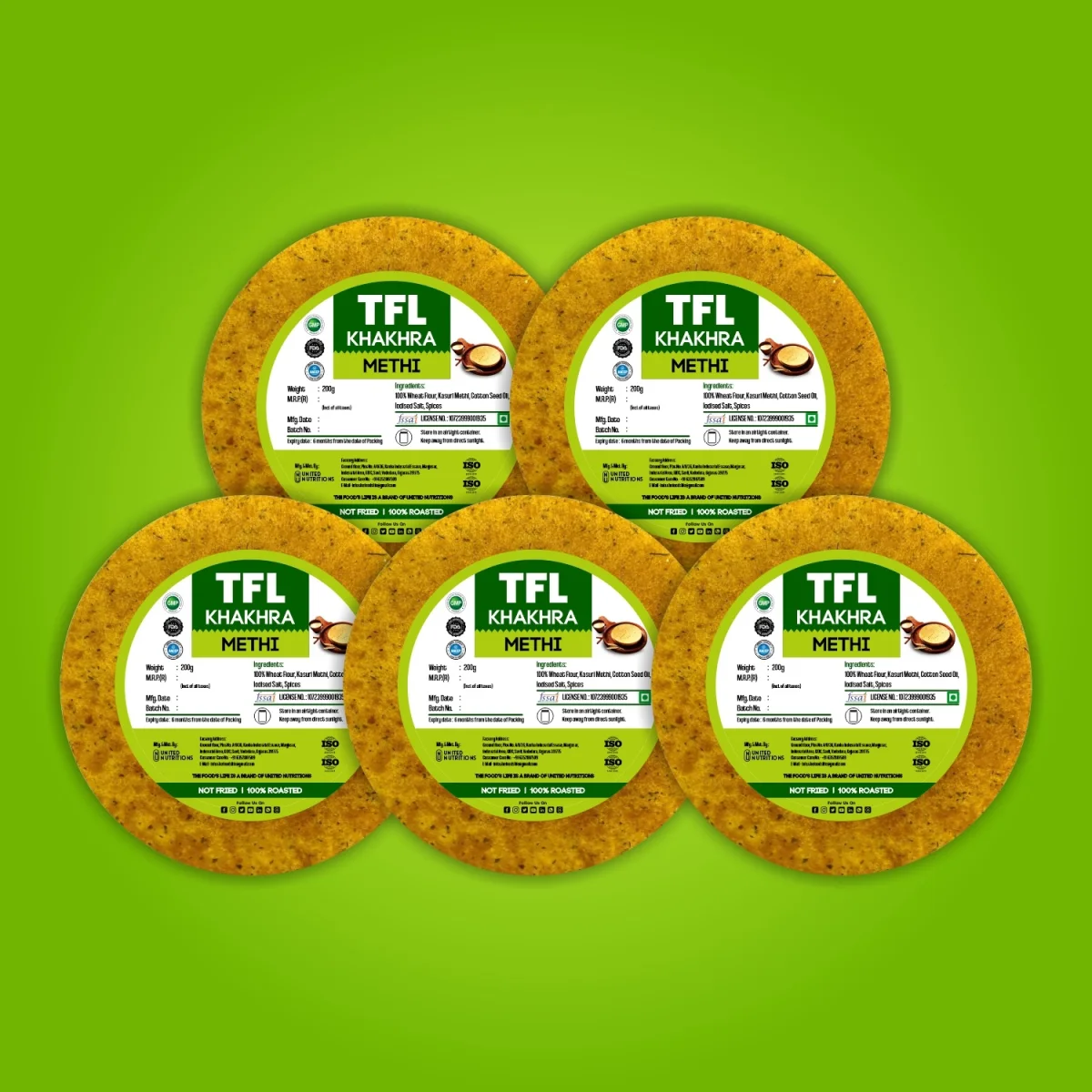 Methi Khakhra Pack of 5 (200gm x 5)